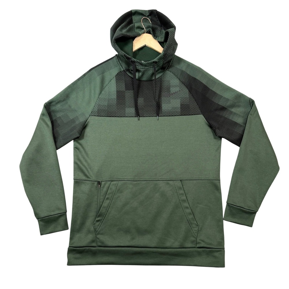 Nike Dri-FIT Therma Fleece Pullover Hoodie Green Black Graphic Logo Men's Medium
